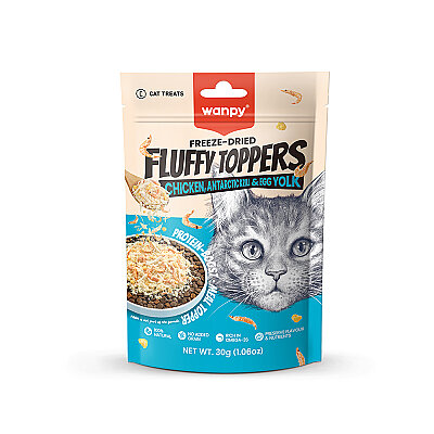 Wanpy Dondurularak Kurutulmuş Fluffy Toppers - Tavuk, Antarktika Krili ve Yumurta Sarısı - 30g - Wanpy