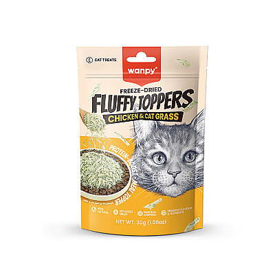 Wanpy Dondurularak Kurutulmuş Fluffy Toppers – Tavuk & Kedi Otu - 30g - Wanpy