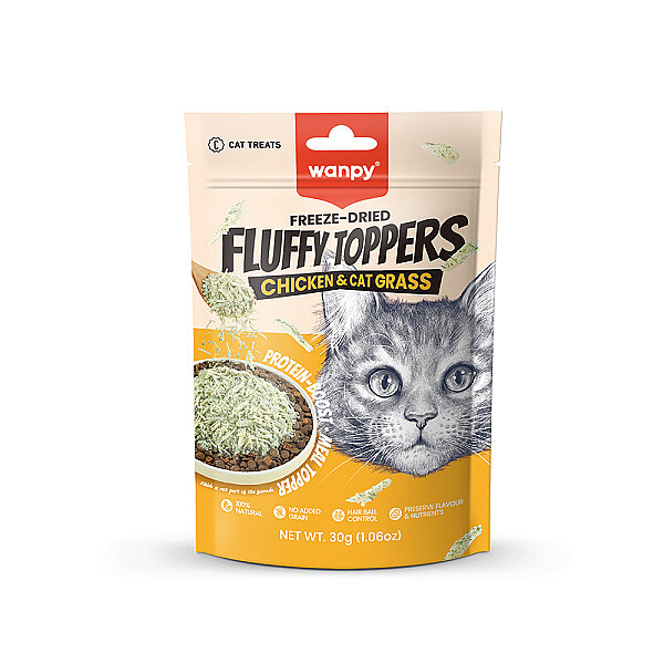 Wanpy Dondurularak Kurutulmuş Fluffy Toppers – Tavuk & Kedi Otu - 30g - 1