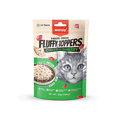 Wanpy Dondurularak Kurutulmuş Fluffy Toppers - Tavuk & Kızılcık - 30g - Wanpy
