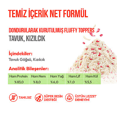 Wanpy Dondurularak Kurutulmuş Fluffy Toppers - Tavuk & Kızılcık - 30g - 10