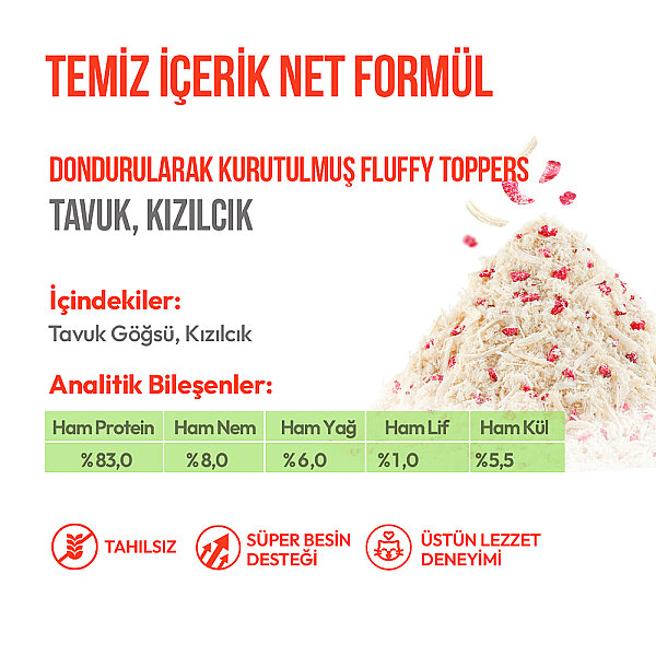 Wanpy Dondurularak Kurutulmuş Fluffy Toppers - Tavuk & Kızılcık - 30g - 10