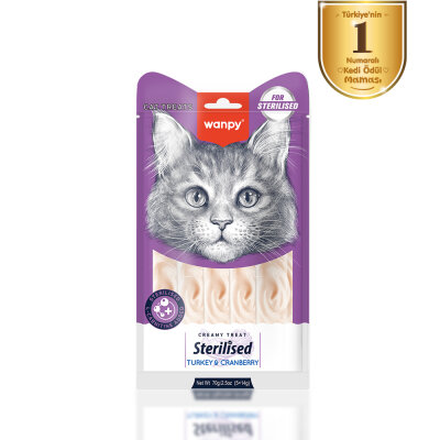 Wanpy Hindi & Kızılcıklı 12’li – Kısırlaştırılmış Kedi Krema Ödülü 5×14 g - Wanpy