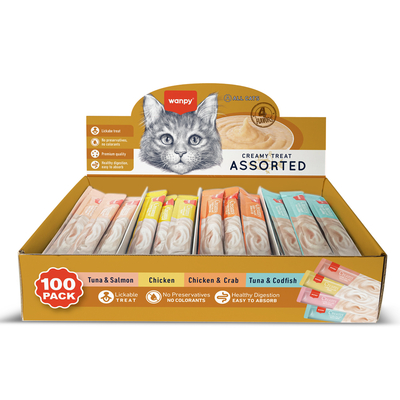 Wanpy - Wanpy Karışık 4 Lezzet 100'lü Krema Kedi Ödülü 100*14 gr
