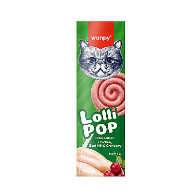 Wanpy Kediler İçin Dondurularak Kurutulmuş Lolipop - Kızılcık - 1.4 g*10'lu - Wanpy