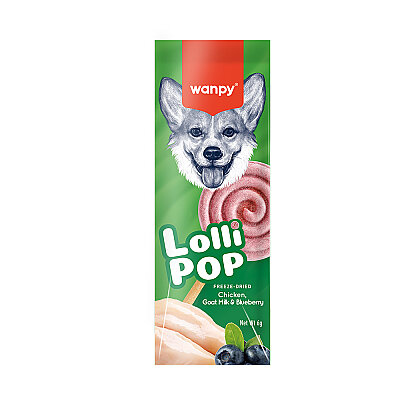 Wanpy Köpekler İçin Dondurularak Kurutulmuş Lolipop - Yaban Mersinli - 6 g*10'lu - Wanpy