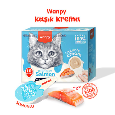 Wanpy Somonlu 10*16 gr Kaşıklı Kedi Ödül Kreması - Wanpy