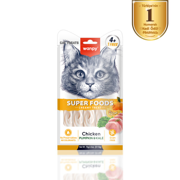 Wanpy Superfood Balkabağı & Kara Lahanalı 12’li – Krema Kedi Ödülü 5×14 g - 1