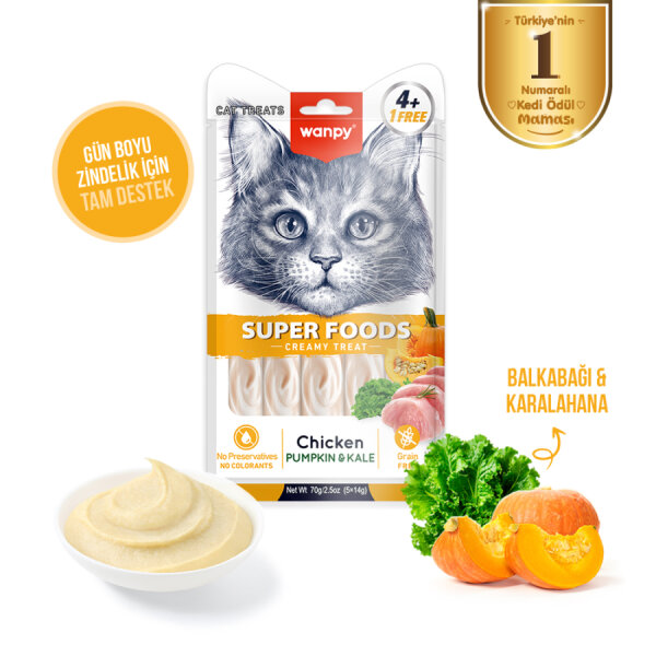 Wanpy Superfood Balkabağı & Kara Lahanalı 12’li – Krema Kedi Ödülü 5×14 g - 2
