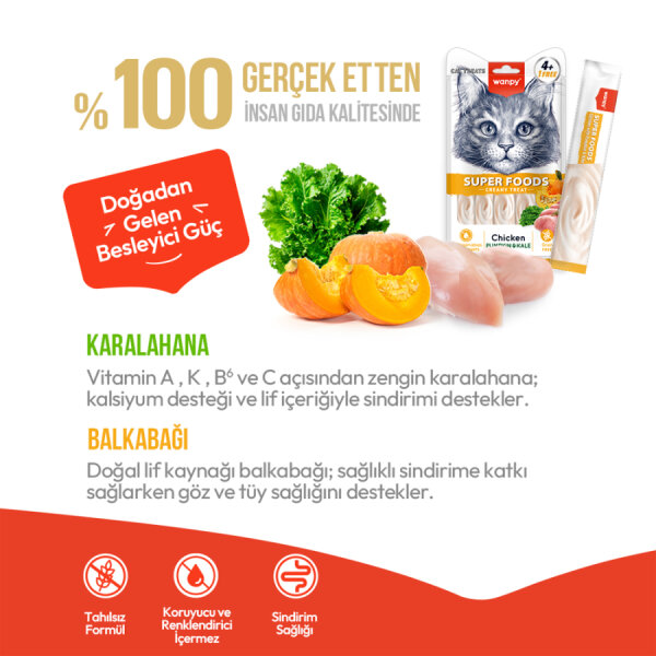 Wanpy Superfood Balkabağı & Kara Lahanalı 12’li – Krema Kedi Ödülü 5×14 g - 3