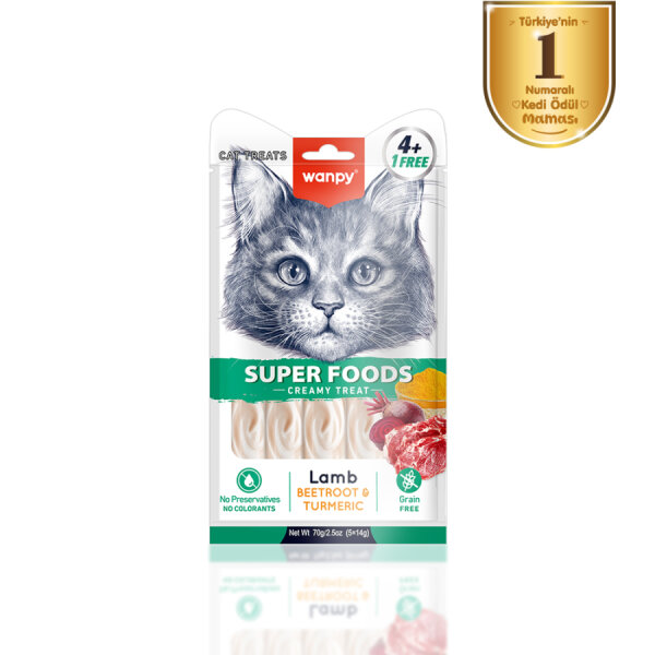 Wanpy Superfood Kuzulu, Pancar & Zerdeçallı 12’li – Krema Kedi Ödülü 5×14 g - 1