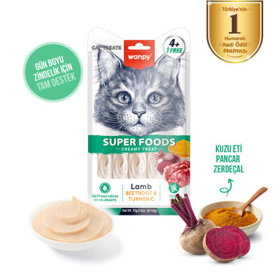 Wanpy Superfood Kuzulu, Pancar & Zerdeçallı 12’li – Krema Kedi Ödülü 5×14 g - 2