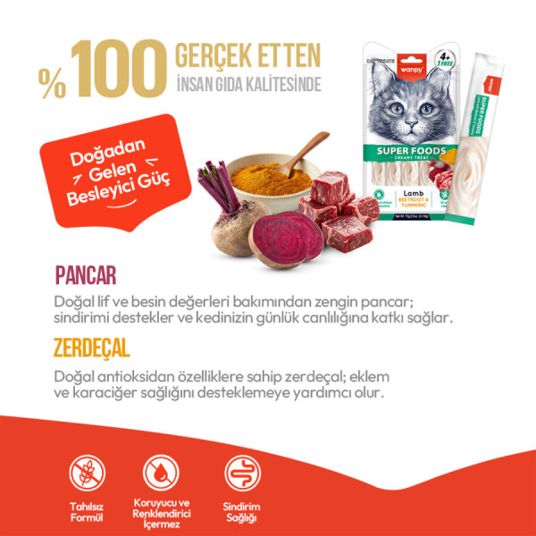 Wanpy Superfood Kuzulu, Pancar & Zerdeçallı 12’li – Krema Kedi Ödülü 5×14 g - 4