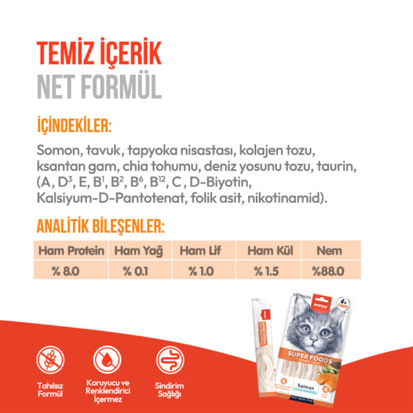 Wanpy Superfood Somonlu, Chia & Deniz Yosunlu 12’li – Krema Kedi Ödülü 5×14 g - 5