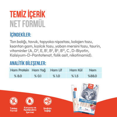 Wanpy Superfood Ton Balıklı, Yaban Mersini & Kızılcıklı 12’li – Krema Kedi Ödülü 5×14 g - 5