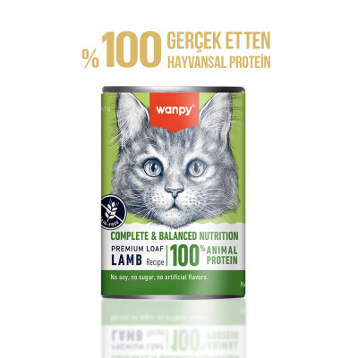 Wanpy Tahılsız Kedi %100 Gerçek Et 375 gr Kuzulu Konserve 12 Adet - Wanpy