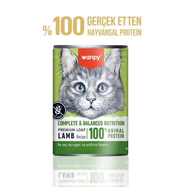 Wanpy Tahılsız Kedi %100 Gerçek Et 375 gr Kuzulu Konserve 12 Adet - 1