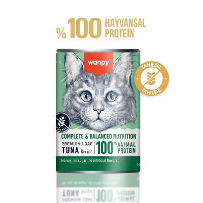 Wanpy Tahılsız Kedi %100 Gerçek Et 375 gr Ton Balıklı Konserve 12 Adet - Wanpy