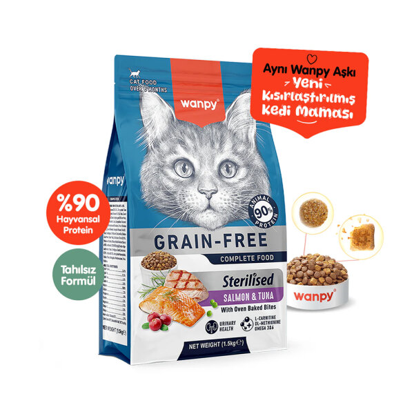 Wanpy Tahılsız Somon&Tuna Kısırlaştırılmış Kedi Maması 1,5 kg - 1