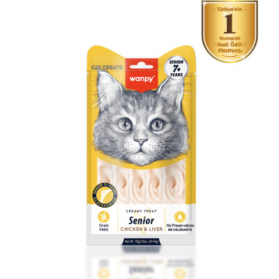 Wanpy Tavuklu & Ciğerli 12’li – 7+ Yaş Kedi Krema Ödülü 5×14 g - Wanpy