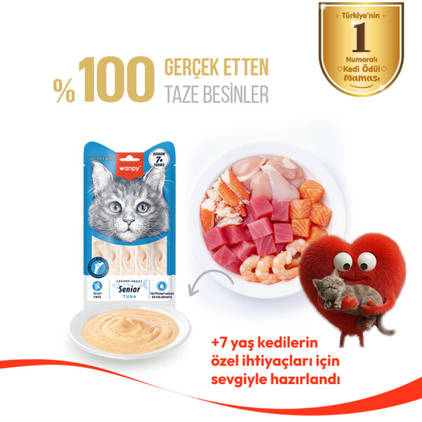 Wanpy Ton Balıklı 12’li – 7+ Yaş Kedi Krema Ödülü 5×14 g - 2