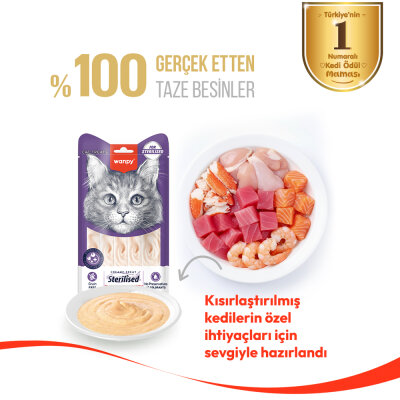 Wanpy Ton Balıklı & Kızılcıklı 12’li – Kısırlaştırılmış Kedi Krema Ödülü 5×14 g - 2