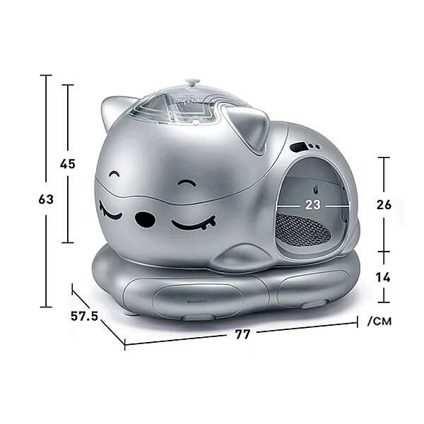 WooHuloo Pro Otomatik Kedi Tuvaleti Cool Silver - 3